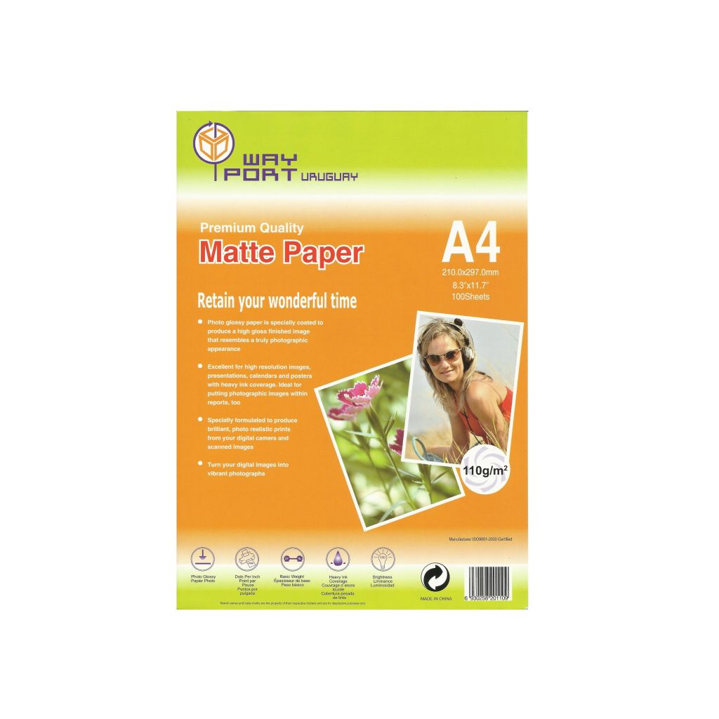 PAPEL WAYPORT MATE COTEADO ALTA RESOLUCION 110 GR A4 X100